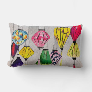 Chinese lanterns watercolor art lumbar cushion