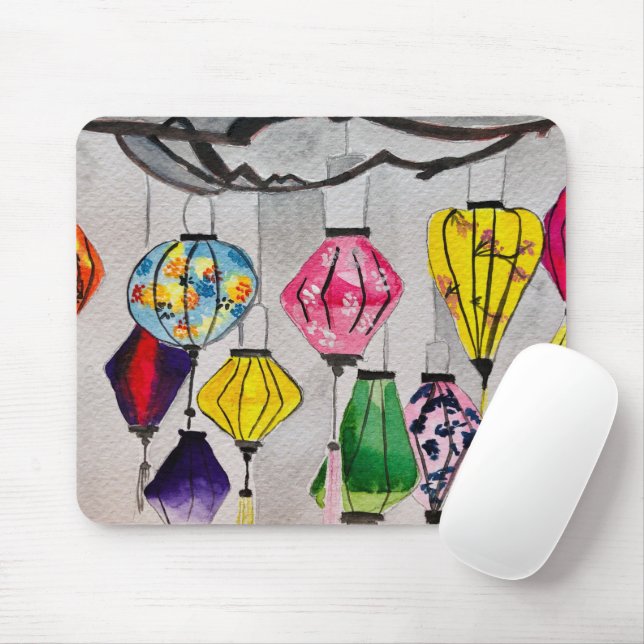 Chinese lanterns watercolor art mouse pad (With Mouse)