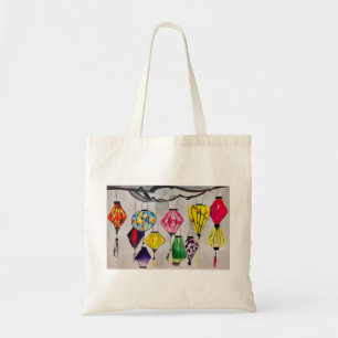 Chinese lanterns watercolor art tote bag