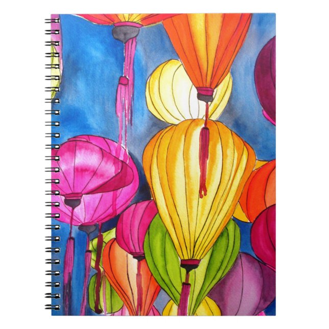 Chinese Lanterns watercolour fine art Notebook (Front)
