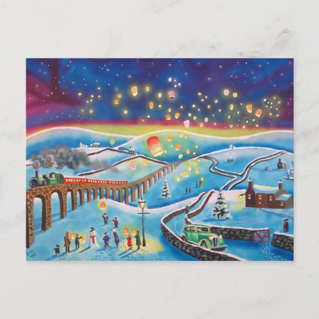 Chinese lanterns winter landscape snow scene postcard (Front)