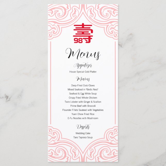 Chinese "Longevity" Birthday Menu (WHITE) (Front)