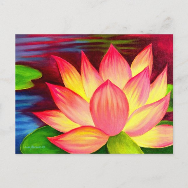 Chinese Lotus Water Lily Flower Art - Multi Postcard (Front)