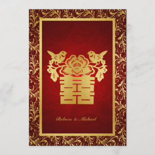 Chinese Love Birds Double Happiness Invitation