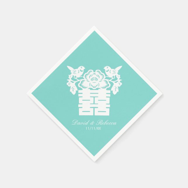Chinese Love Birds Double Happiness Symbol Napkin (Corner)