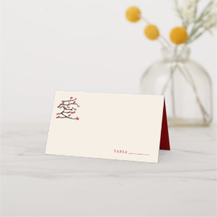 Chinese Love Red Cherry Blossoms Engagement Party  Place Card