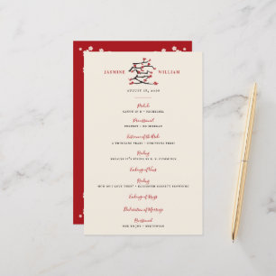 Chinese Love Red Cherry Blossoms Wedding Program