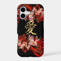 Chinese love symbol on red fractal