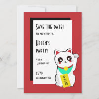 Chinese Lucky Cat Save The Date