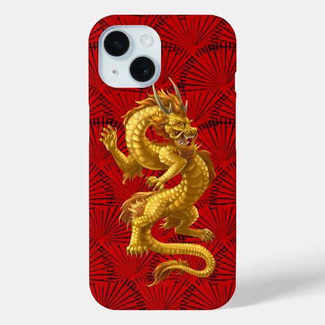 Chinese Lucky Gold Dragon iPhone 15 Phone Case (Back)