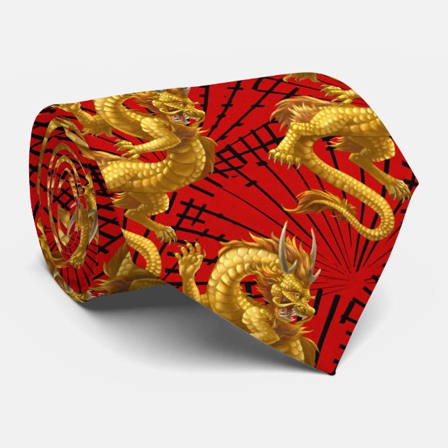 Chinese Lucky Gold Dragon Necktie (Rolled)