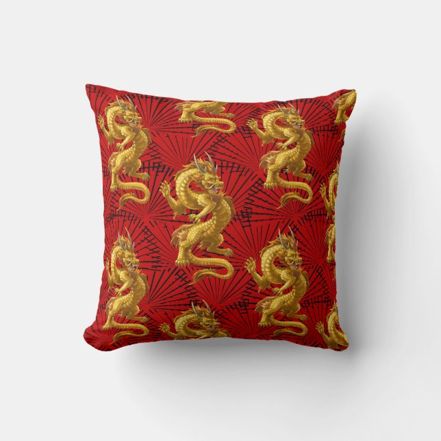 Chinese Lucky Gold Dragon Throw Pillow (Front)