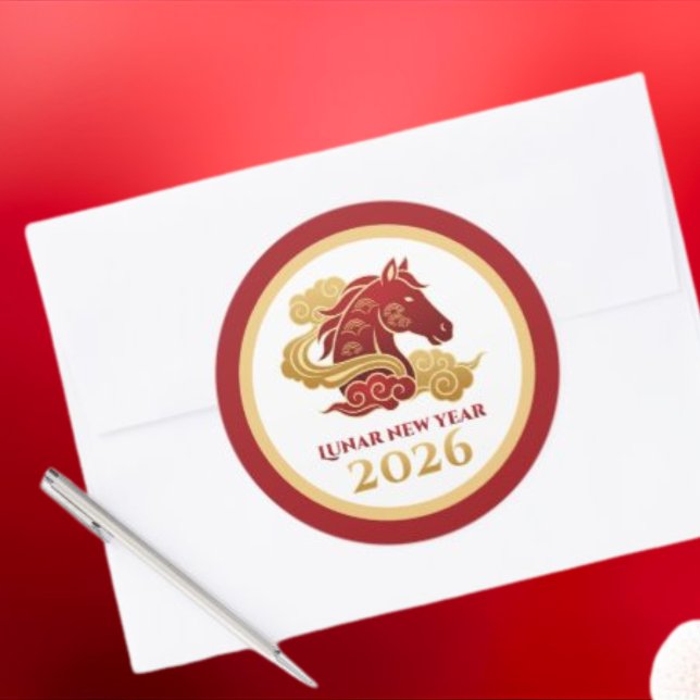 Chinese Lunar New Year 2026 Horse Red and Gold Classic Round Sticker (Creator Uploaded)