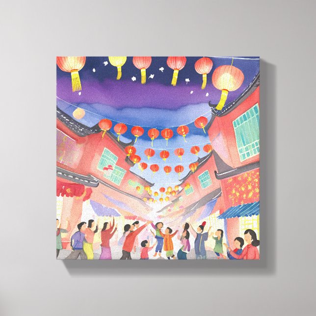 Chinese Lunar New Year | Celebration Watercolor Canvas Print (Front)