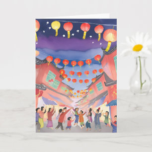 Chinese Lunar New Year Celebration Watercolor Card
