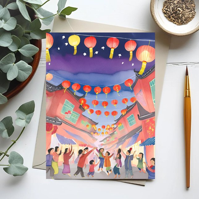 Chinese Lunar New Year | Celebration Watercolor Holiday Postcard (Creator Uploaded)