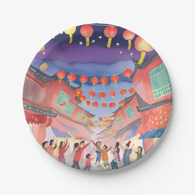 Chinese Lunar New Year | Celebration Watercolor Paper Plate (Front)
