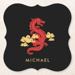 Chinese Lunar New Year Dragon 2024 Personalised Paper Coaster