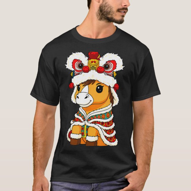 Chinese Lunar New Year Lion Dance Cute Horse China T-Shirt (Front)