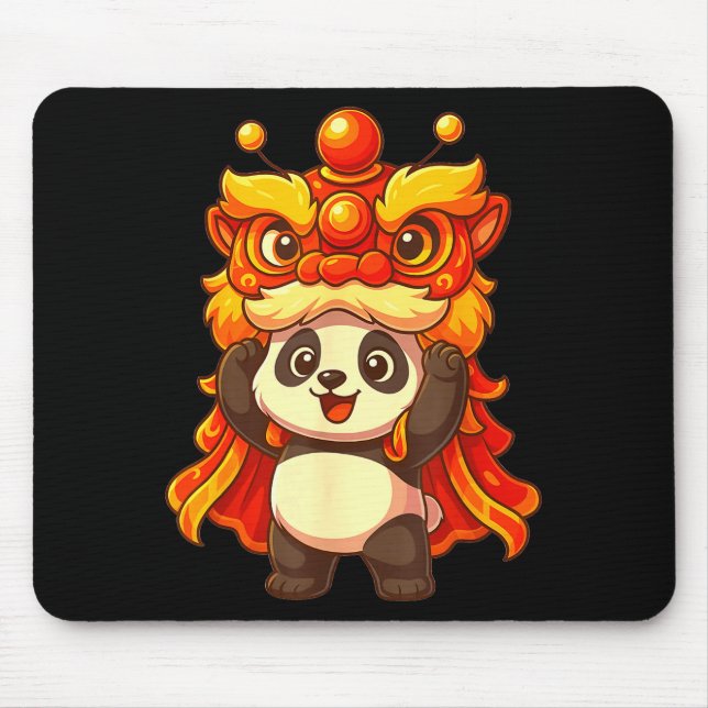 Chinese Lunar New Year Lion Dance Cute Panda China Mouse Pad (Front)