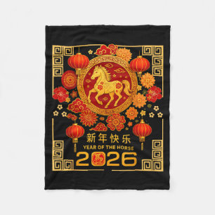 Chinese Lunar New Year Of Horse 2026 Astrology Zod Fleece Blanket