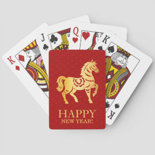 Chinese Lunar New year of the Horse 2026 Red Gold Playing Cards