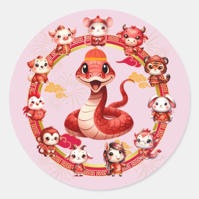 Chinese Lunar New Year Snake Design 2 Classic Round Sticker (Front)