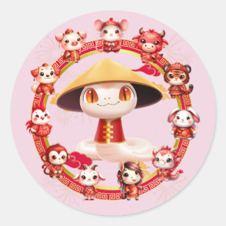Chinese Lunar New Year Snake Design 3 Classic Round Sticker