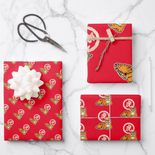 Chinese lunar New Year Tiger zodiac lucky Wrapping Paper Sheet