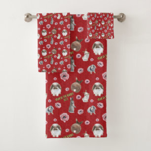 Chinese Lunar Year of the Rabbit 2023 Pattern Bath Towel Set