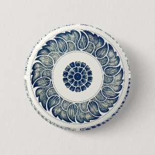 Chinese Medallion: Indigo Blue Chinoiserie 6 Cm Round Badge