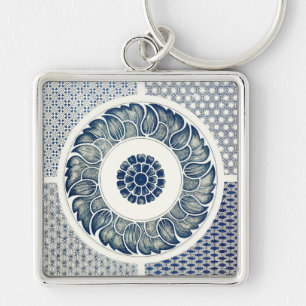 Chinese Medallion: Indigo Blue Chinoiserie Key Ring