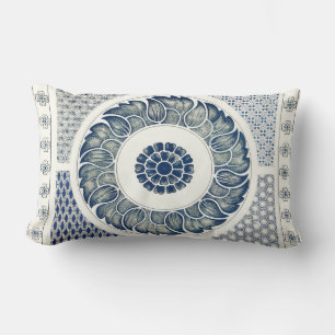 Chinese Medallion: Indigo Blue Chinoiserie Lumbar Cushion