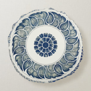 Chinese Medallion: Indigo Blue Chinoiserie Round Cushion