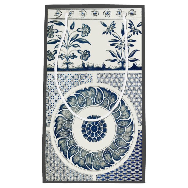 Chinese Medallion: Indigo Blue Chinoiserie Small Gift Bag (Front)