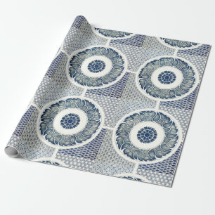 Chinese Medallion: Indigo Blue Chinoiserie Wrapping Paper
