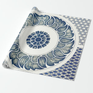 Chinese Medallion: Indigo Blue Chinoiserie Wrapping Paper