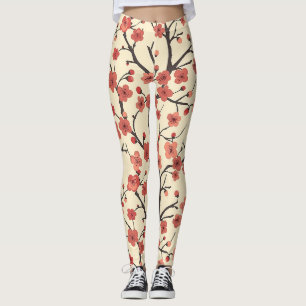 Chinese Meihua Coral Blossom Charcoal Branch Leggings