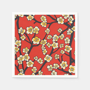 Chinese Meihua White Plum Blossom Crimson Pattern Napkin