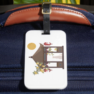 Chinese Mid-Autumn Moon Cat in Traditional Pavilon Luggage Tag