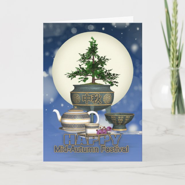 Chinese Mid-Autumn Moon Festival With Tea And Moon Card (Front)