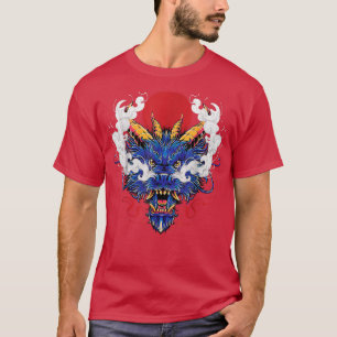 Chinese Mystical Blue Dragon Head Japanese King of T-Shirt