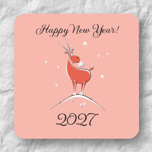 Chinese New Lunar Year Fire Goat 2027 Zodiac Square Sticker
