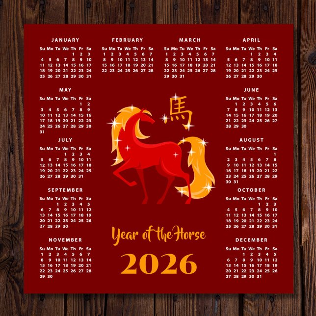 Chinese New Lunar Year Horse 2026 Calendar Magnet (Creator Uploaded)