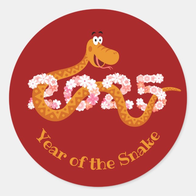 Chinese New Lunar Year Zodiac Wood Snake 2025 Classic Round Sticker (Front)