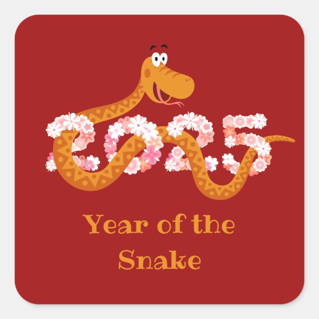 Chinese New Lunar Year Zodiac Wood Snake 2025 Square Sticker (Front)