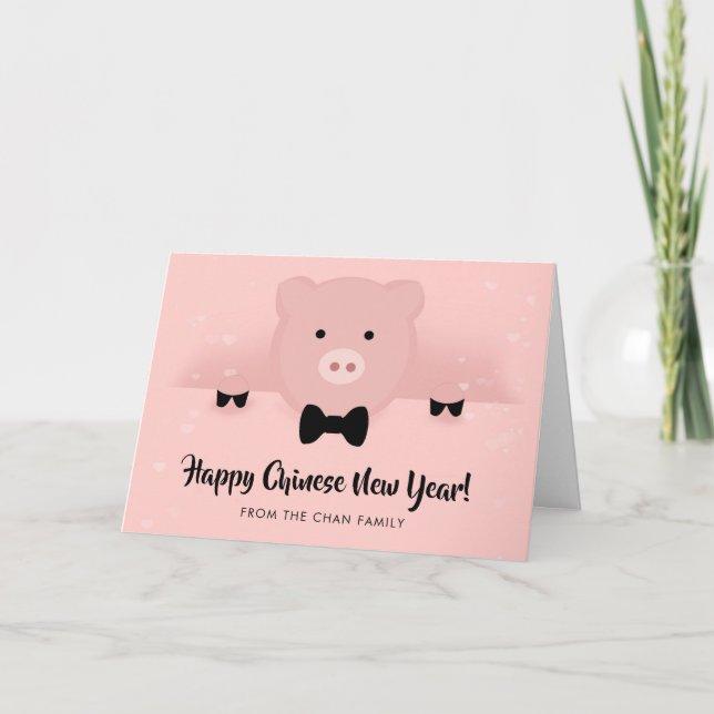 Chinese New Year 2019 Earth Pig in a Bow Tie Card (Front)