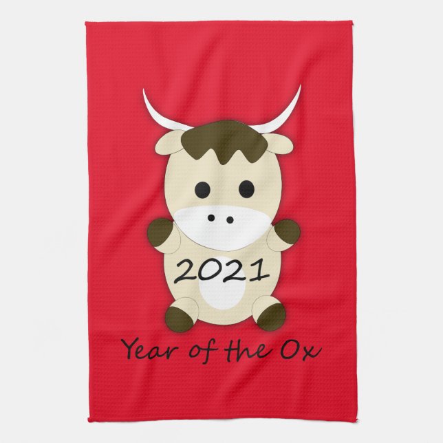 Chinese New Year 2021 Year of the Ox Tea Towel (Vertical)