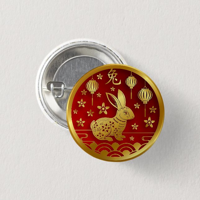 Chinese New Year 2023  Rabbit  Red Gold  3 Cm Round Badge (Front & Back)