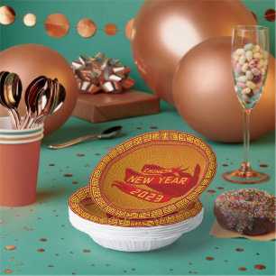 Chinese New Year 2023 Rabbit Red Gold  7" Paper Plate